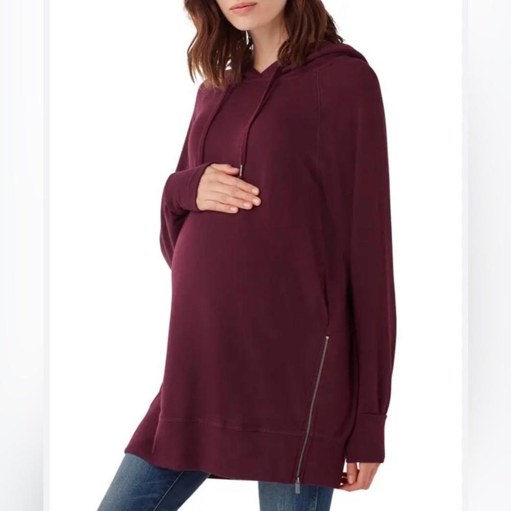 Splendid Maternity Side-Zip Pullover Hoodie Burgundy Maroon Medium stretch modal